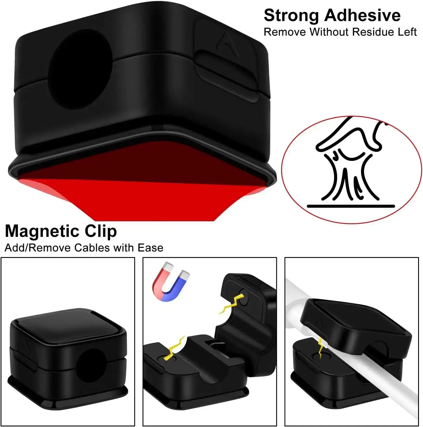 6 Pcs Desktop Magnetic Cable Clip Winder Holder Adhesive Wire Keeper Cord Cable Organizer USB Charging Cables Winder For Office
