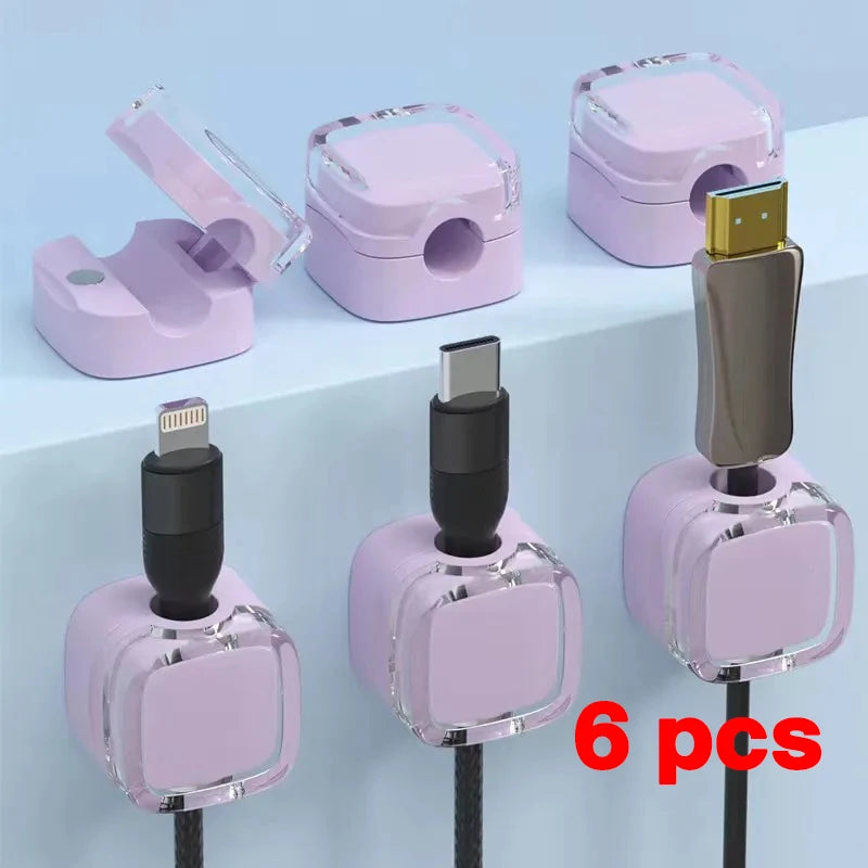 1/3/6 Pcs Magnetic Cable Organizer Cable Management Wire Keeper USB Data Cable Clips Winder Adjustable Cord Holder Under Desk