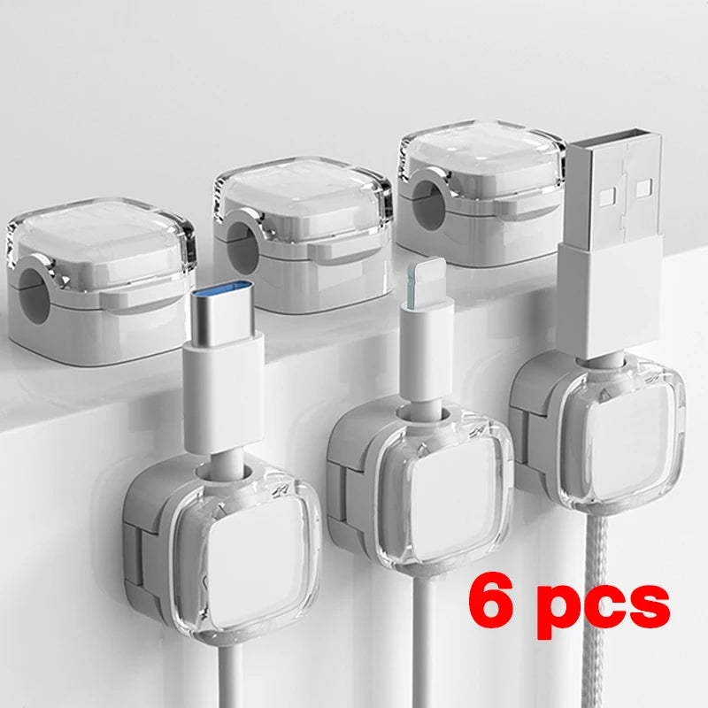 1/3/6 Pcs Magnetic Cable Organizer Cable Management Wire Keeper USB Data Cable Clips Winder Adjustable Cord Holder Under Desk