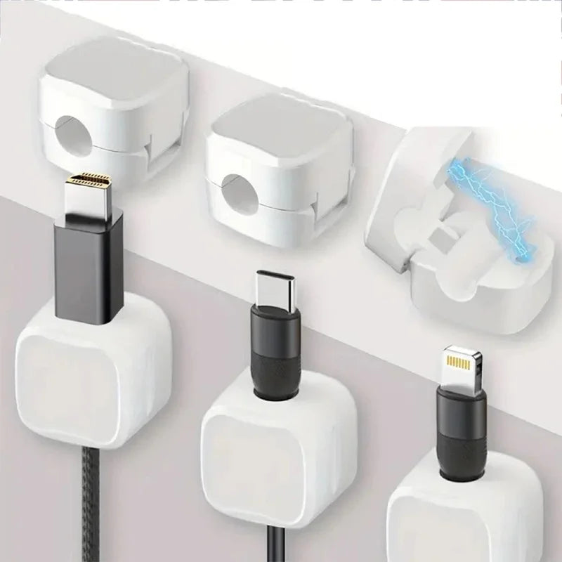 6 Pcs Desktop Magnetic Cable Clip Winder Holder Adhesive Wire Keeper Cord Cable Organizer USB Charging Cables Winder For Office