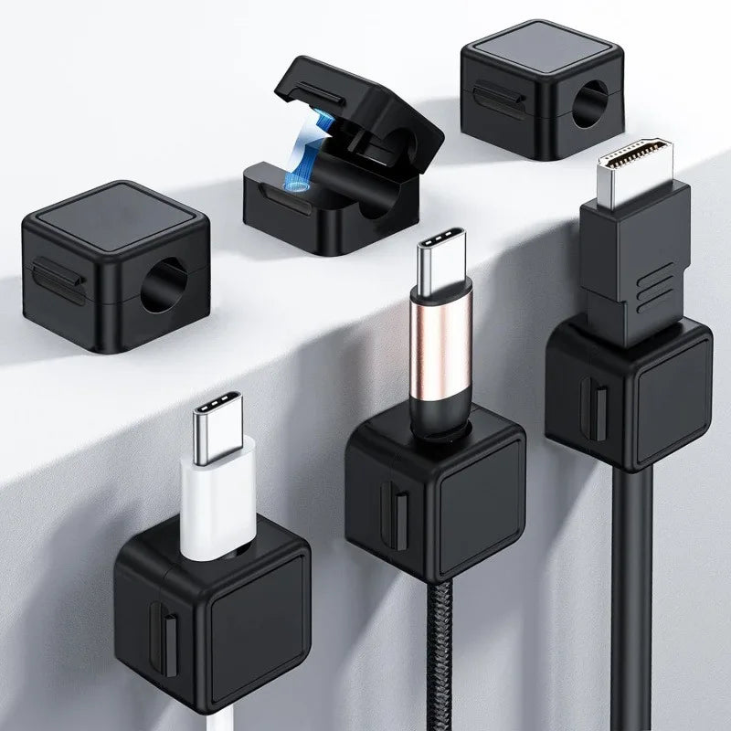 6pcs Magnetic Adhesive Cable Organizer Clips - Self-Adhesive Cord Holder, Strong Magnet Wire Management for Charging Cables